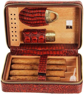 HongLianRiven Cigar Box Humidor Leather with Humidifier Tray Straw Cedar Wood Lining Leather Travel Portable Box