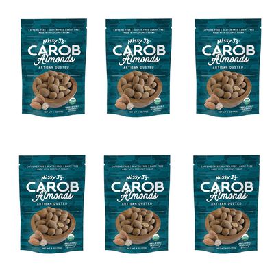 Missy J's Organic Carob Covered Almonds 6 Oz. 6 Pack, Carob Made w/Coconut Sugar, Vegan and Gluten-Free, Healthy Caffeine Free Substitute for Chocolate, Perfect for Snacks and Treats