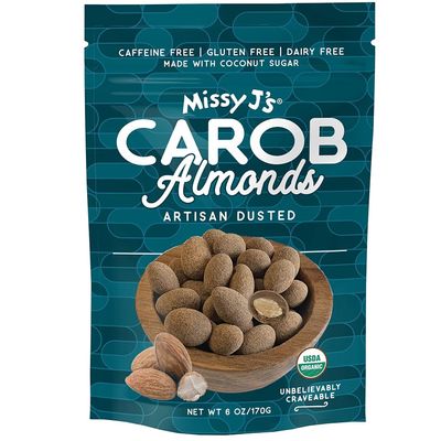 Missy J's Organic Carob Covered Almonds 6oz. | Carob Made w/Coconut Sugar, Vegan and Gluten-Free | Healthy Caffeine Free Substitute for Chocolate, Perfect for Snacks and Treats