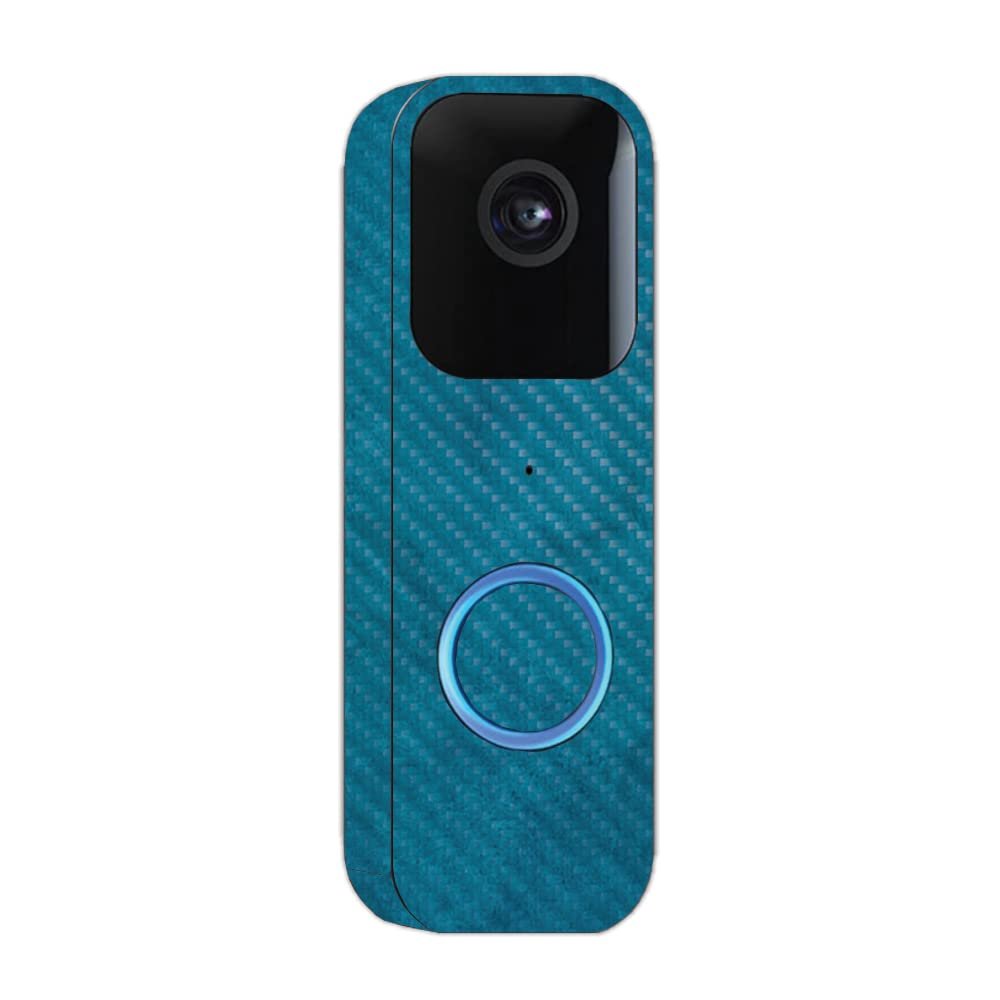 MightySkins Carbon Fiber Skin Compatible with Blink Video Doorbell - Blue Strokes | Protective, Durable Textured Carbon Fiber Finish | Easy to Apply and Change Styles | Made in The USA