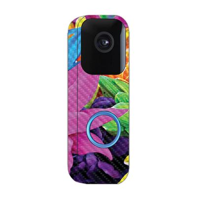 MightySkins Carbon Fiber Skin Compatible with Blink Video Doorbell - Colorful Flowers | Protective, Durable Textured Carbon Fiber Finish | Easy to Apply and Change Styles | Made in The USA