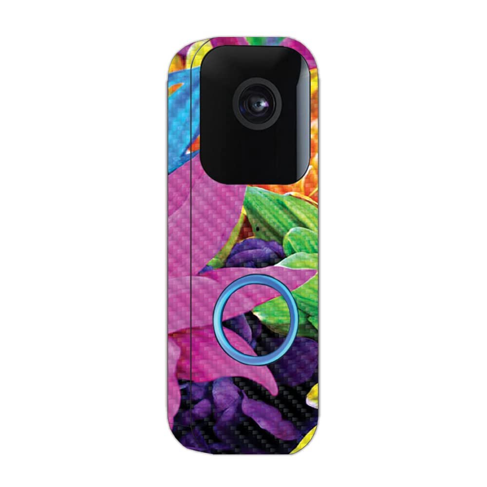 MightySkins Carbon Fiber Skin Compatible with Blink Video Doorbell - Colorful Flowers | Protective, Durable Textured Carbon Fiber Finish | Easy to Apply and Change Styles | Made in The USA