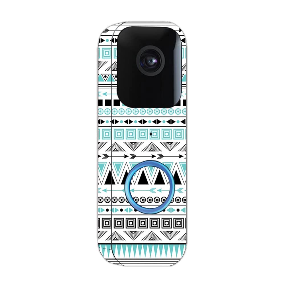 MightySkins Skin Compatible with Blink Video Doorbell - Turquoise Tribal | Protective, Durable, and Unique Vinyl Decal wrap Cover | Easy to Apply, Remove, and Change Styles | Made in The USA