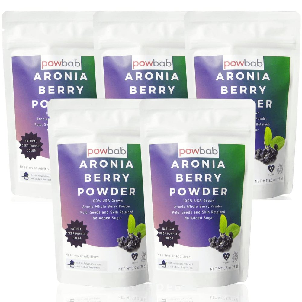 powbab Aronia Berry Powder from 100% USA Grown Organic Aronia Chokeberry. No Added Sugar. Not Freeze Dried. Made in the USA Black Chokeberry for Immune System, Circulation (3.5 oz (Pack of 5))