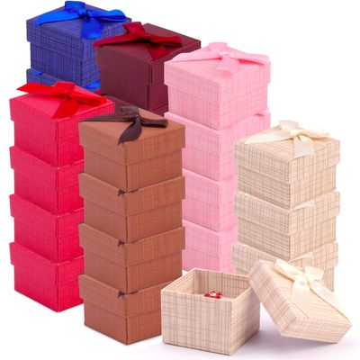 Lainrrew 24 Pcs Square Jewelry Gift Boxes, Earring Ring Boxes with Bow, Cotton Filled Cardboard Paper, Perfect for Wedding, Engagement, Anniversaries