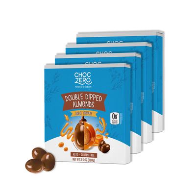 ChocZero Milk Chocolate Toffee Almonds  Roasted Nuts Covered in Sugar-Free Brittle, No Sugar Added, Keto Friendly, High Fiber, Low Sugar Snack  3.5oz (Pack of 4)