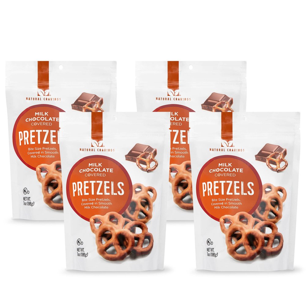Dark Chocolate Covered Pretzels By Natural Cravings- Crunchy Coated Tasty Pretzel Snack Pack For Office, School, Gym, Travels & More- Kosher Gourmet Dipped Pretzel Treat With Authentic Flavor- 7 ounces (Milk Chocolate Pretzels)