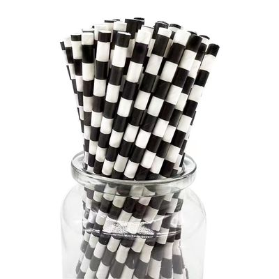Biodegradable Black White Checkered Straws, 100 PCS Racing Car Straws Disposable Black Striped Paper Drinking Straw for Checkered Party Supplies, Treat Stick and Cake Pop Sticks