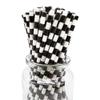 Biodegradable Black White Checkered Straws, 100 PCS Racing Car Straws Disposable Black Striped Paper Drinking Straw for Checkered Party Supplies, Treat Stick and Cake Pop Sticks view 1