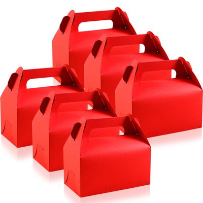 30 Pcs Gable Treat Boxes, Small Goodie Red Party Favor Cardboard Kraft Paper Gift Box for Dessert, Candy, Cookie - Birthday, Baby Shower, Mother's Day Favors, 4.5 x 3.1 x 5.1" (Red)