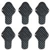 Aslana 6-Pack Reusable Cloth Menstrual Pads Sanitary Napkins Pantiliners for Light, Medium and Heavy Flow (L, Polkadot Black White), Black White Polka Dots view 1