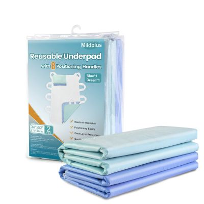 MILDPLUS Washable Bed Pads with 8 Sturdy Handles 3452 Extra Large Reusable Underpads 4-Layers Leakproof Chucks Pads Washable for Incontinence (2 Pack)