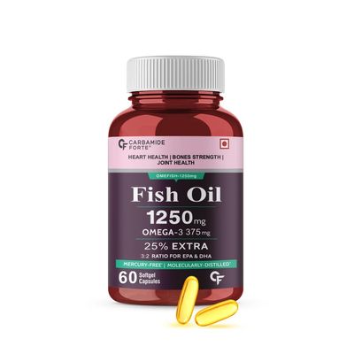 NWIL Fish Oil 1250mg with Omega 3 375mg Supplement | 25% Extra - 60 Softgel Capsules