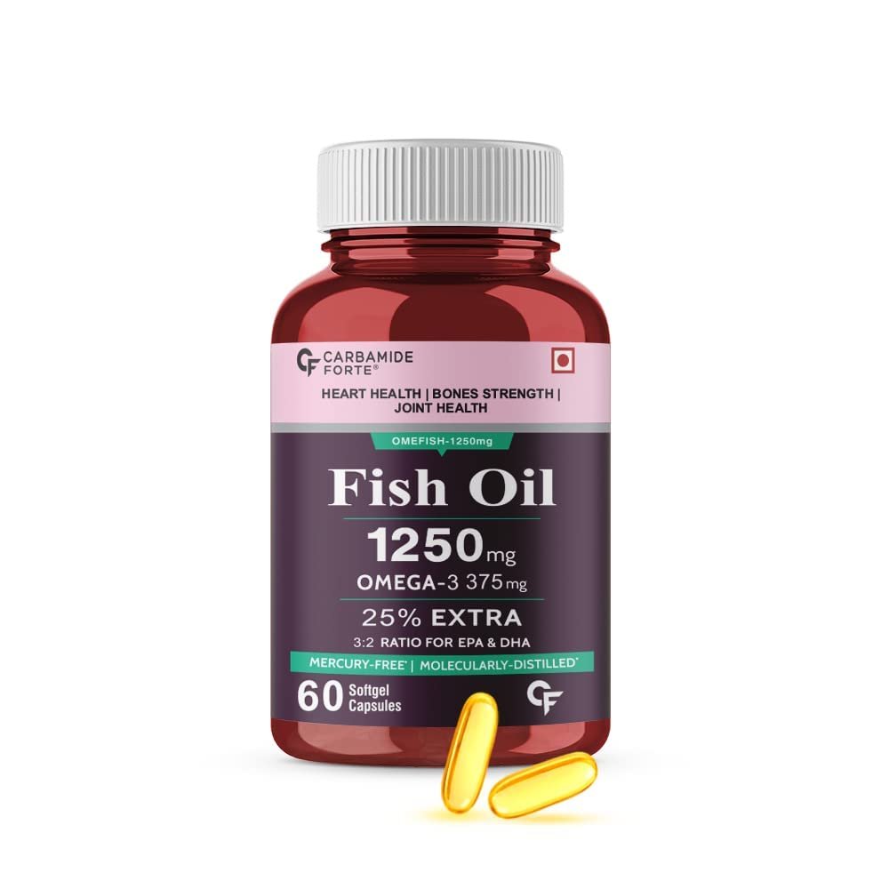 NWIL Fish Oil 1250mg with Omega 3 375mg Supplement | 25% Extra - 60 Softgel Capsules
