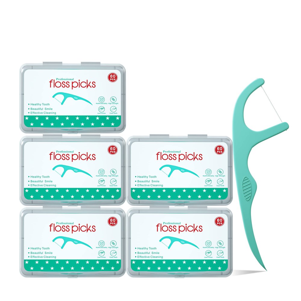 Dental Floss Picks, 5 Travel Floss Cases 300 Counts Dental Flossers,Floss Sticks,Tooth Floss,Dental Sticks,Dental Picks Disposable,Teeth Flossers Picks
