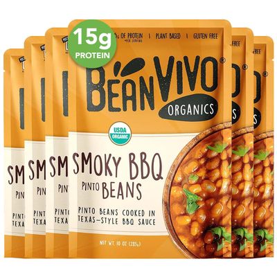BeanVIVO (Pack of 6) Organics 15g Plant based Protein BBQ Pinto Beans - Good Source of Fiber - Nutritious & Microwave Meals - Gluten-Free Plant Food - 10 oz