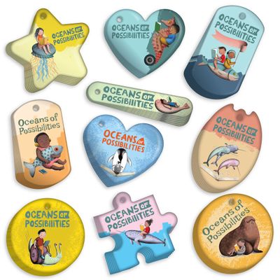 2022 CSLP (Collaborative Summer Library Program) Oceans of Possibilities Young Readers Brag Tags Value Pack: 250 Tags (25 Tags per Design) + 75 Chains