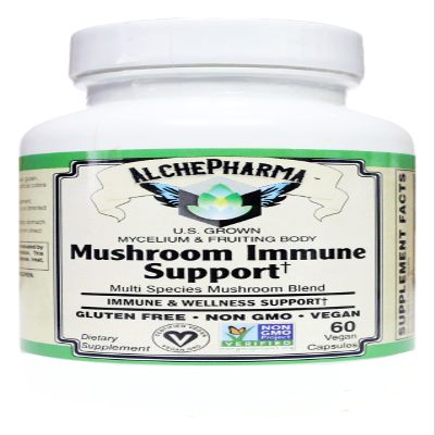 AlchePharma Mushroom Immune Support (Organic Multi-Species Blend) derived from Mycelium & Fruiting Body (60 Vcaps)