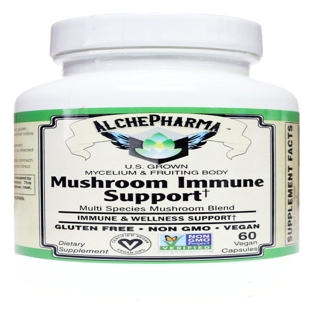 AlchePharma Mushroom Immune Support (Organic Multi-Species Blend) derived from Mycelium & Fruiting Body (60 Vcaps)