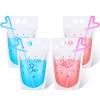 24 Pieces Gender Reveal Drink Pouches Bags with Straws Blue Pink Plastic Clear Reclosable Zipper Drink Pouch Cups for Gender Reveal Party Decoration view 1
