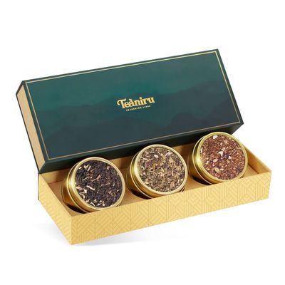 Teaniru, Grandeur Tea Collection | 3 Loose Leaf Tea Sampler | Variety Pack Assortment of Green, Herbal & Black Tea | Gluten Free & Sugar Free | Gift Set for Men & Women | Thanks Giving