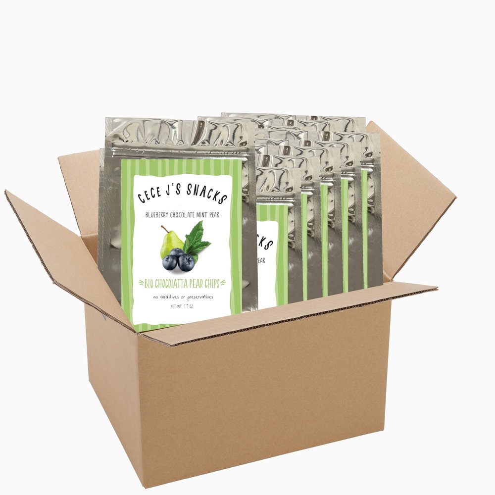 CeCe J's Snacks Blu Chocolatta Pear Chips/Dehydrated Fruit Chips/Snack Bag/Made From 100% Real Fresh Fruit/Minimum Ingredients 1.7oz/12ct