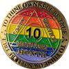 10 Month AA Medallion Reflex Rainbow Glitter Gold Sobriety Chip view 1