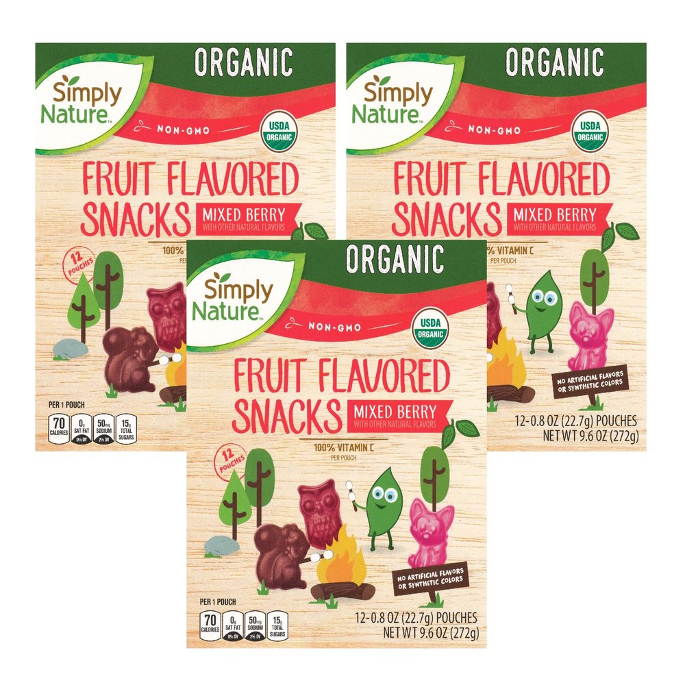 Simply Nature Organic Mixed Berry Fruit Snacks, 9.6 oz (Pack of 3)