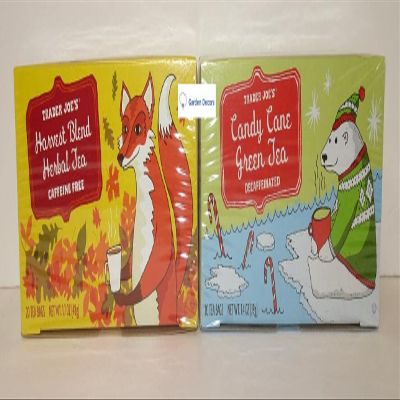 Trader Joe's2 Joes Harvest Blend Herbal Tea Caffeine Free & Candy Cane Green Tea Decaffeinated 20 Tea Bags (Two Boxes)