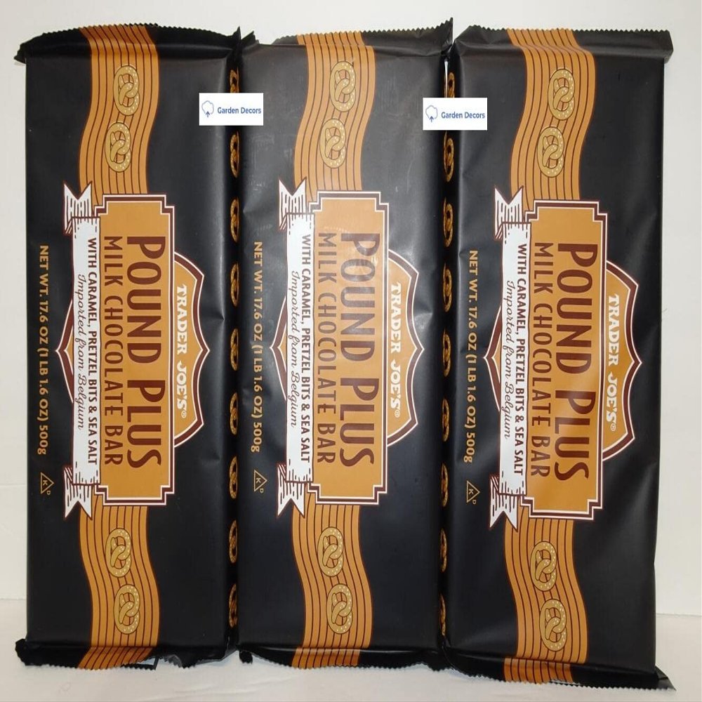 Trader Joe's2 Trader Joes Pound Plus Milk Chocolate Bar with Caramel, Pretzel Bits & Sea Salt 17.6oz 500g Three Bags