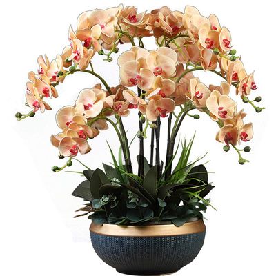 QQWW Large Artificial Flowers Orchid Arrangement Fake Phalaenopsis Orchids Floral with Ceramics Vase12 Branches Orchids Bonsai (Color : Orange)