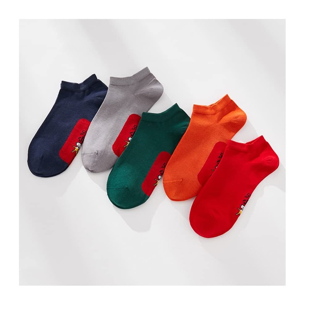 Chinese New Year Male Red Socks, New Year's Cotton Men's Boat Socks, 2022 Chinese Spring Festival Socks, 5 PCS (Color : Style 5, Size : 39-44)