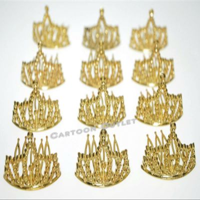 12 Gold Mini Plastic Princess Queen Tiara Crown Party Favors Cupcake Toppers