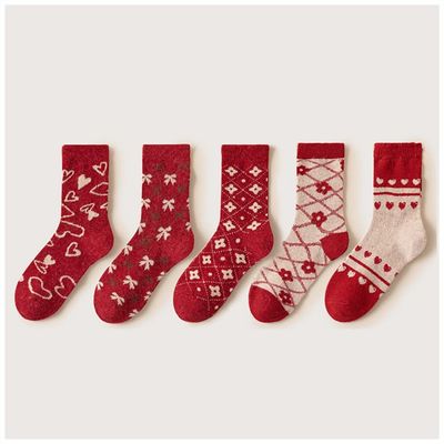 Chinese New Year Red Socks, Autumn and Winter Women's Cotton Socks and Zodiac Socks, China Spring Festival Retro Baby Girl (Color : RED-2, Size : 34-39)