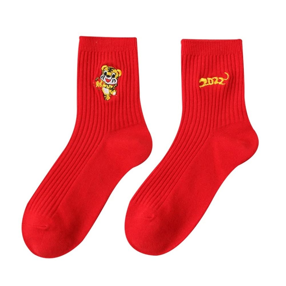 Chinese New Year Red Female Socks, Women's Cotton Socks with Tiger Embroidery in 2022, 36-40 (Color : Style 4, Size : 36-40)