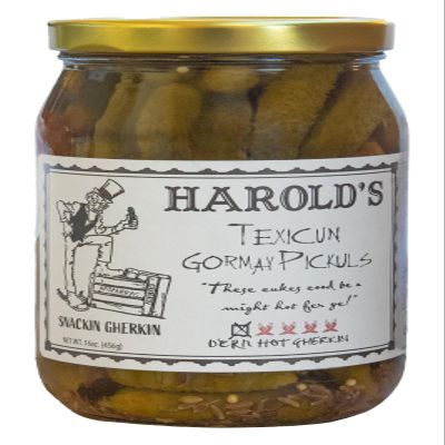 Harold's - Dern Hot Gherkin Pickles - Hot n Spicy Dill Gherkin Pickles - Award Winning Ingredients Packed With Fresh Garlic and Habanero - Made in Texas