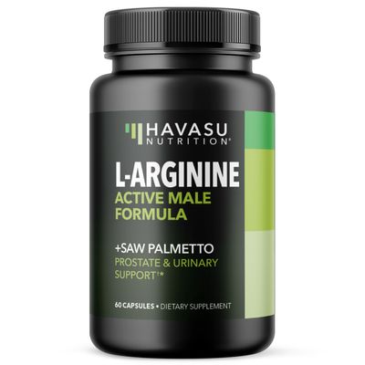L-Arginine 500mg and Saw Palmetto 500mg - Nitric Oxide and Prostate Health Supplements for Men - 60 Count - Endurance and Urinary Tract Function Support - 1 Month Supply - Vegan, Non-GMO Capsules