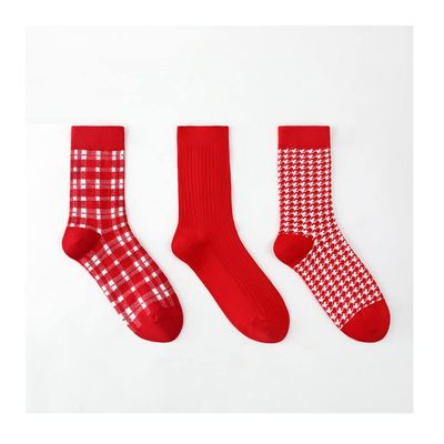 Chinese New Year Red Socks, Autumn and Winter Fashion Women's Cotton Socks, 2022 New Years Zodiac Socks, 3 Pairs (Color : RED-2, Size : 34-39)