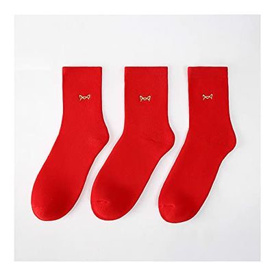 Chinese New Year Red Socks, Autumn and Winter Fashion Women's Cotton Socks, 2022 New Years Zodiac Socks, 3 Pairs (Color : RED-3, Size : 39-44)
