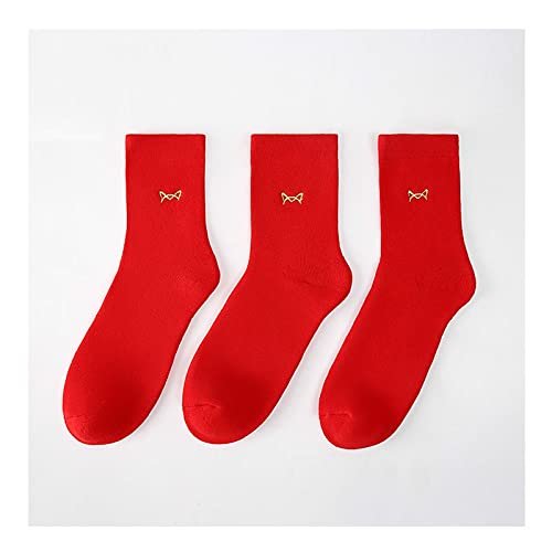 Chinese New Year Red Socks, Autumn and Winter Fashion Women's Cotton Socks, 2022 New Years Zodiac Socks, 3 Pairs (Color : RED-3, Size : 39-44)
