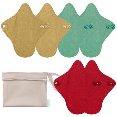 wegreeco 6 Pcs Reusable Menstrual Pads, Ultra Absorbent Cloth Pads for Heavy Flow, Sanitary for Teens, Women, Nonslip, Inner Aqua, Burgundy, Coffe, Rose Gold Outer, XS