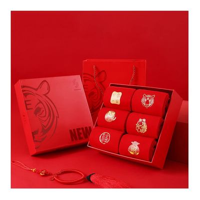 Chinese New Year red Socks, Autumn Winter Warm Socks for Men Women Couple Socks, 2022 New Years Zodiac Socks, 6 Pairs (Color : RED-1, Size : 34-39/39-44)