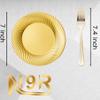 N9R 60pcs Gold Plastic Dessert Plates with Forks, Include 30pcs Disposable Dessert Plates 7 inch, 30pcs Gold Plastic Forks 7.4 inch for Parties Weddings Birthday view 3