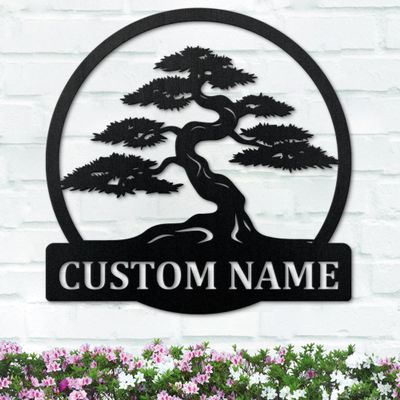 RBPCAAR Custom Name Sign Personalized Bonsai Tree Metal Wall Decor Bonsai Tree Metal Wall Art Bonsai Tree Metal Sign