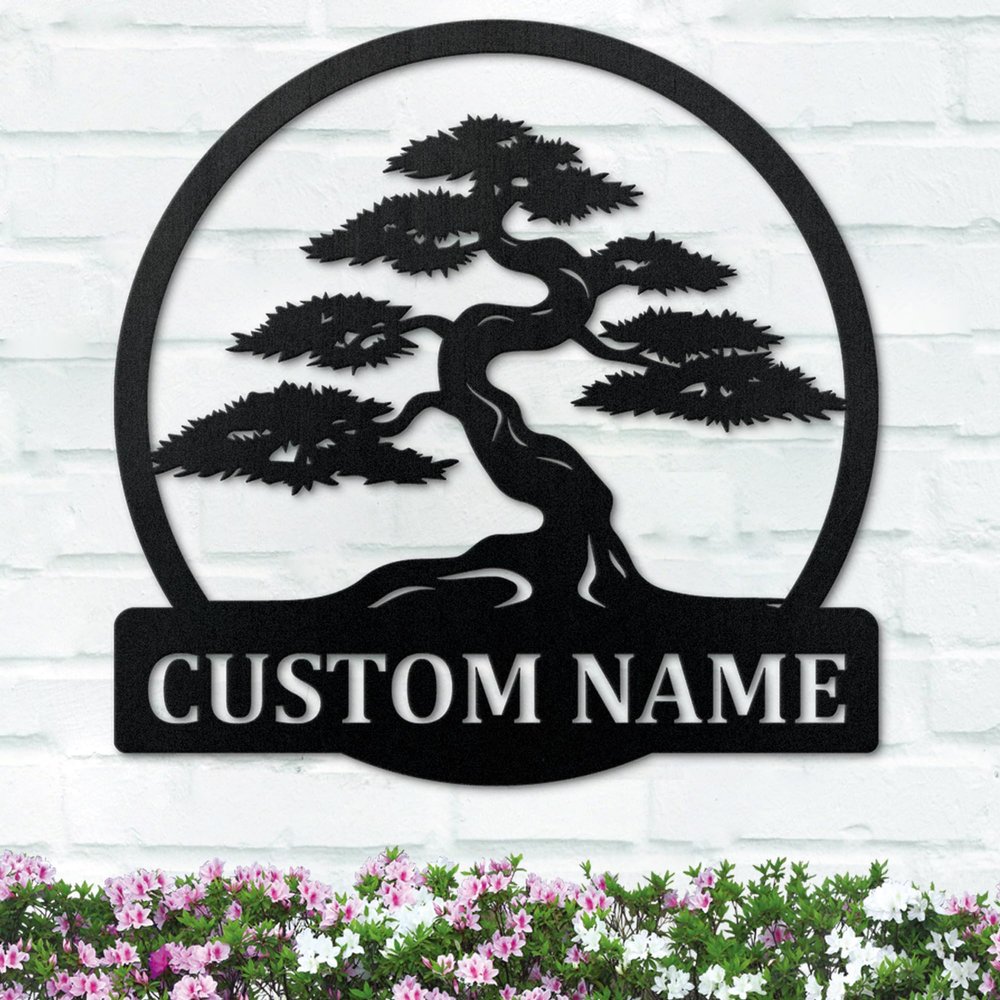 RBPCAAR Custom Name Sign Personalized Bonsai Tree Metal Wall Decor Bonsai Tree Metal Wall Art Bonsai Tree Metal Sign