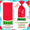 100 Pieces Watermelon Treat Bags Cellophane Candy Plastic Bags Bulk Melon Goodie Treat Wrap with 200 Pieces Twist Ties for Summer Fruit Birthday Party Gift Baby Shower Supplies Favors Merchandise view 2