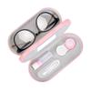 Muf 2 in 1 Contact Lens Case and Glasses Case, Double Sided Design with Mirror, Portable Travel Kit with Tweezer, Remover and Solution Bottle, Pink view 1
