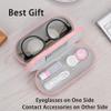 Muf 2 in 1 Contact Lens Case and Glasses Case, Double Sided Design with Mirror, Portable Travel Kit with Tweezer, Remover and Solution Bottle, Pink view 4