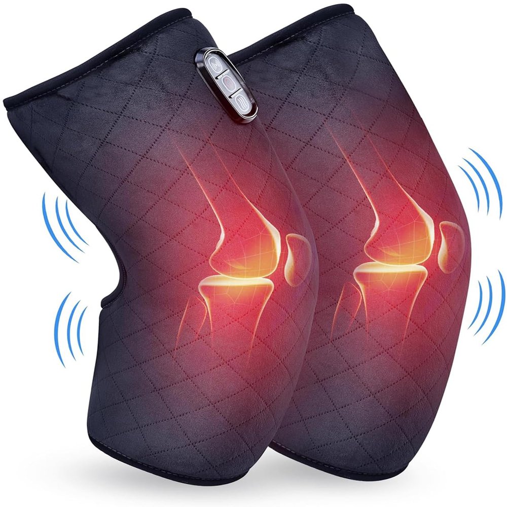 COMFIER Heated Knee Massager Heating Pad for Knee Pain Relief,Heat Knees Warmers Wrap with Massage and Vibration-Greige