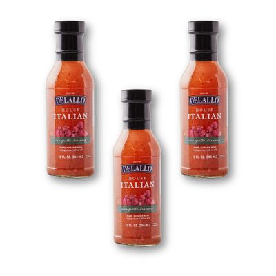 DeLallo House Italian Dressing, Made with Red Wine Vinegar and Extra Virgin Olive Oil, Authentic Italian Recipe, Vegan, For Salads and Marinades, (3 Pack)